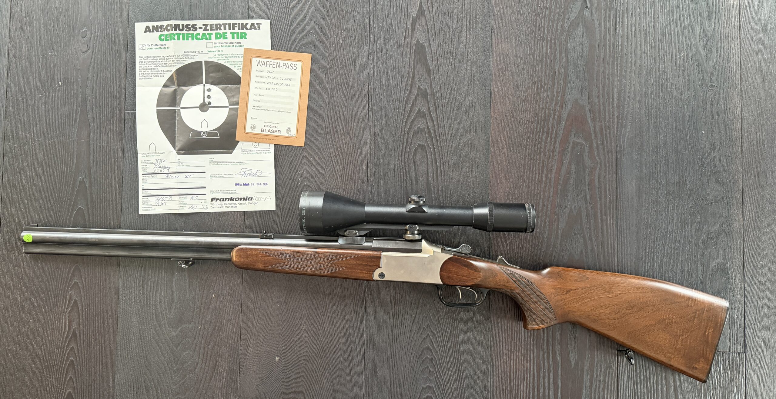 kulobrok Blaser Mod. 801, optika Blaser 3-9×56, s originální dokumentací